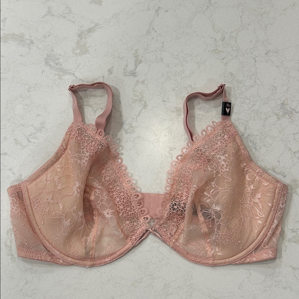 Victoria’s Secret Very Sexy Plunge Unlined Lace Underwire Bra Pink Blush 38D NWT